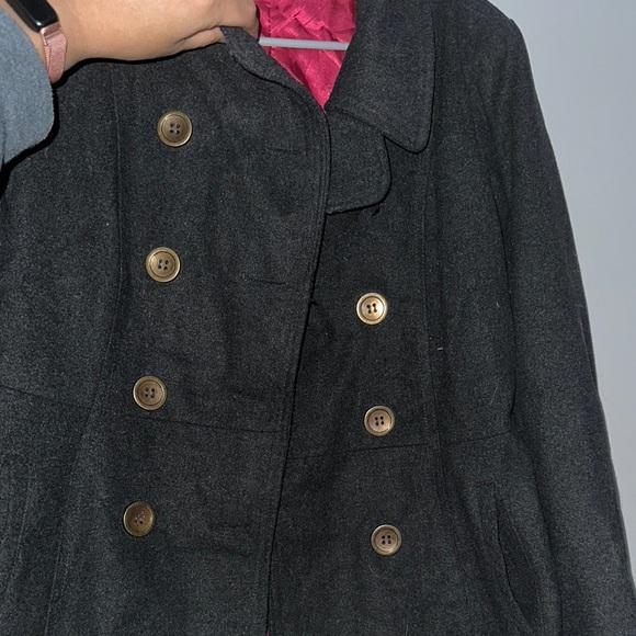 Charlotte Russe Black and Pink Pea Coat with Structured Design - Picture 3 of 5